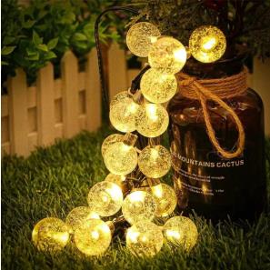 LED Solar Crystal Globe String Lights Warm White Light Outdoor Garden Patio Yard Pathway Party Decorative Fairy Light Waterproof