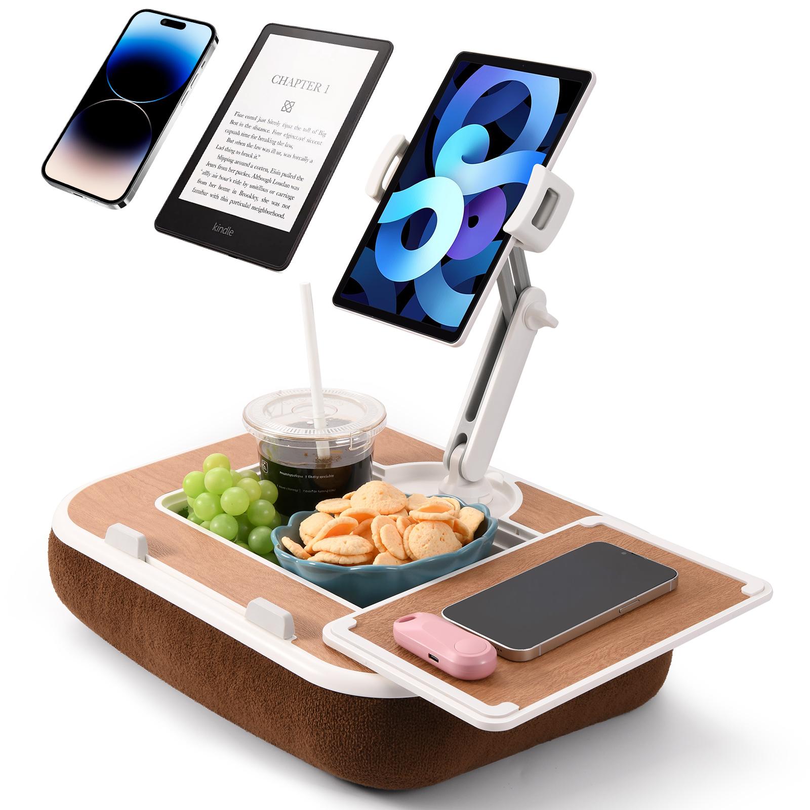 

Eary Tablet Stand Pillow 360°Rotate iPad Phone Holder kindle Clip for Bed Couch Soft Plush Fabric Snack Bowl Fits for 4.7-13 In коричневий