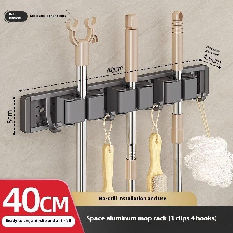 Organizer Wall Mounted Broom Holder Mop Clip Stand Brush Rack Hanging Pipe Hook Kitchen Storage Bathroom Accessories Tools