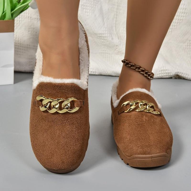 Women's Cotton Shoes Autumn and Winter New Large Size Round Head Thick Sole Metal Velvet Sewn Shoes Snow Boots Women