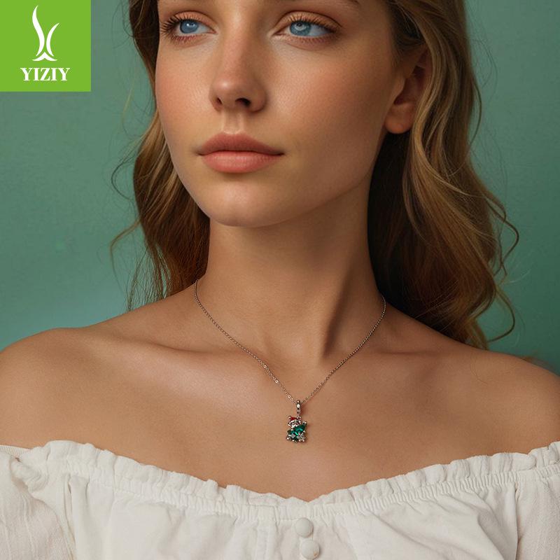 Yinziyun Weihnachtsbär Halskette für Damen, Leichter Luxus s925 Sterlingsilber Glücksbringer Schlüsselbeinkette
