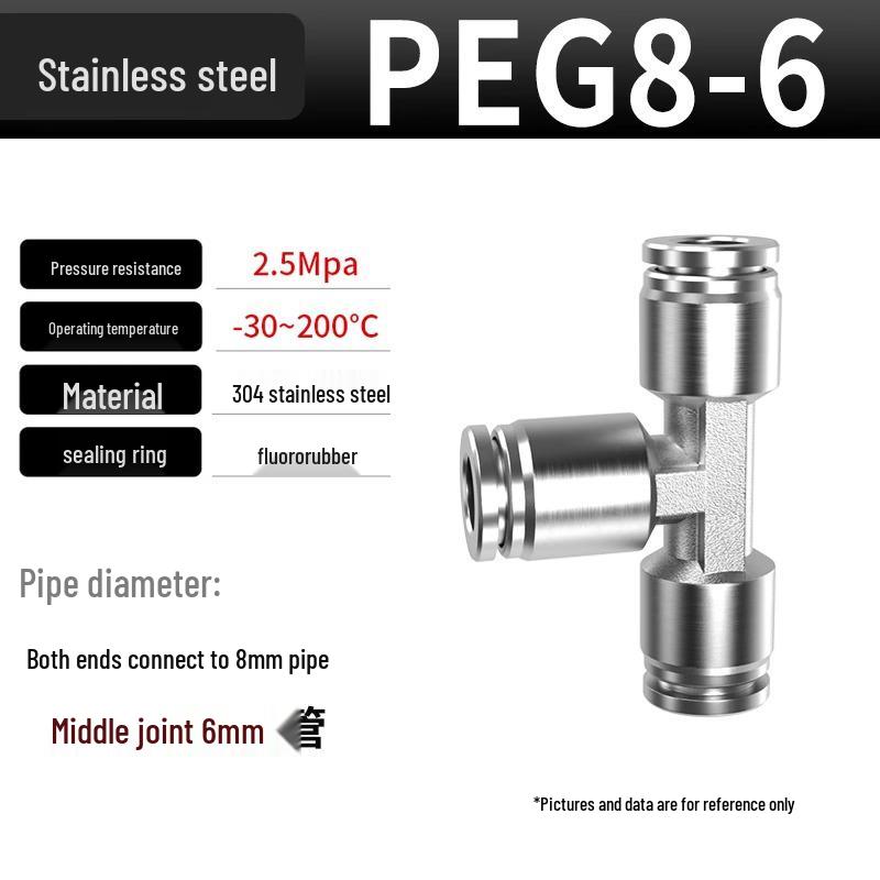 304 Stainless Steel Pneumatic Quick Connectors: High-Pressure Resistant Straight Reducer and Quick Connect Tee