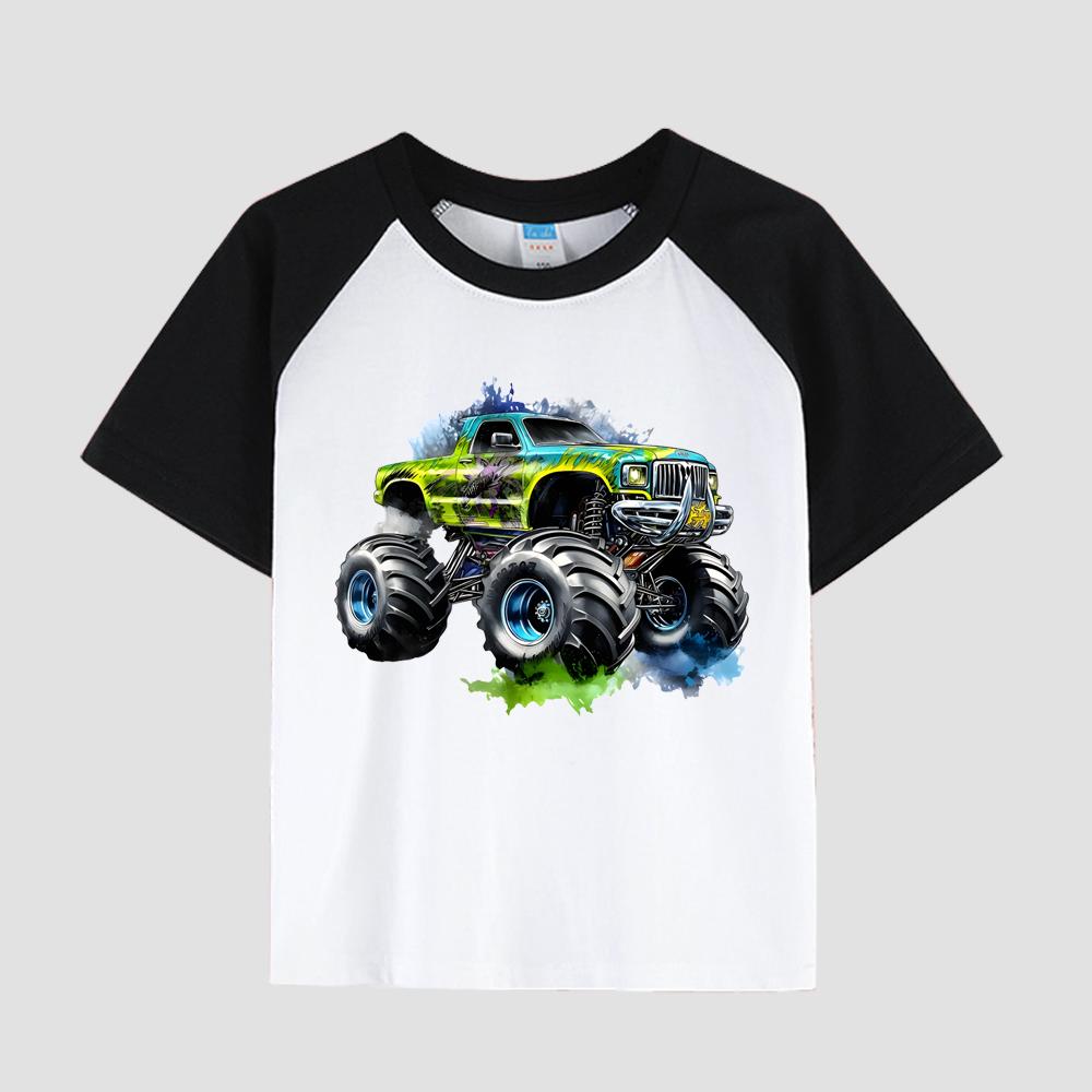 Children's Short Sleeve T-Shirt with Inserted Shoulder, Round Neck, Cotton Fabric, Boy's Stylish Casual Top for Summer