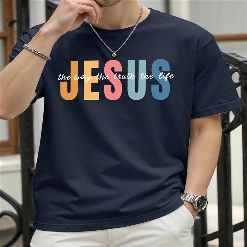 Jesus The Way Truth Life Print Unisexs TShirt Casual Short Sleeve Tee All Season Comfort Ladies Top Plussize T Shirt Daily Wear