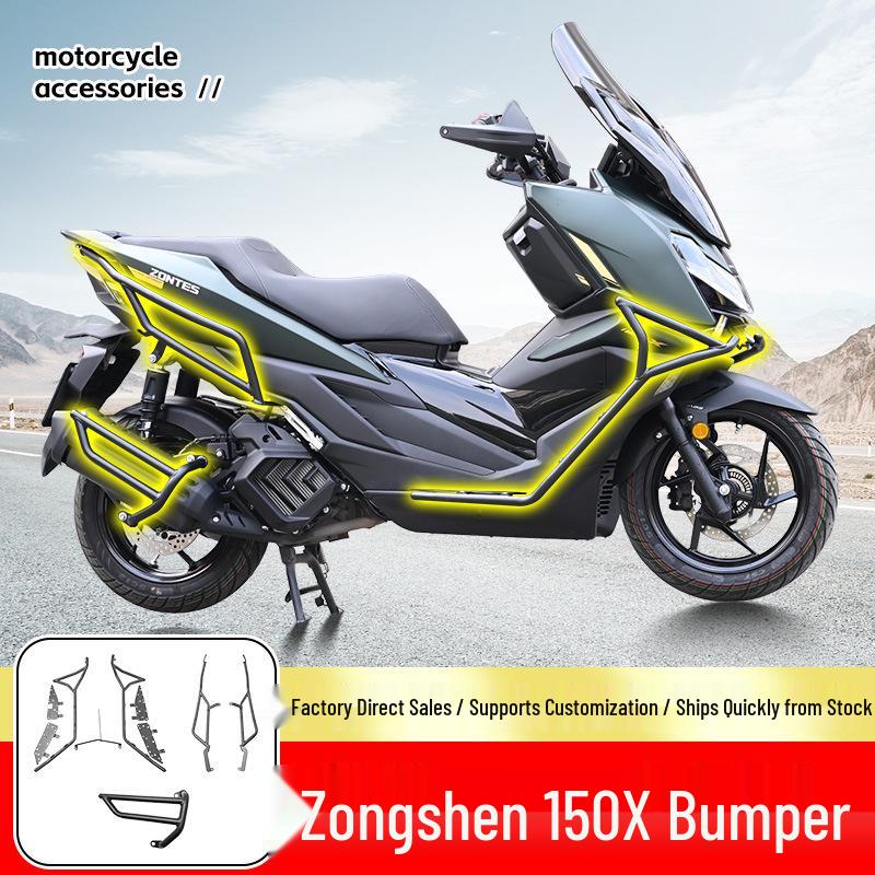 Zongshen 150X Scooter Front & Rear Anti-collision Guard Bars with Exhaust Protection Exhaust Pipe Bars