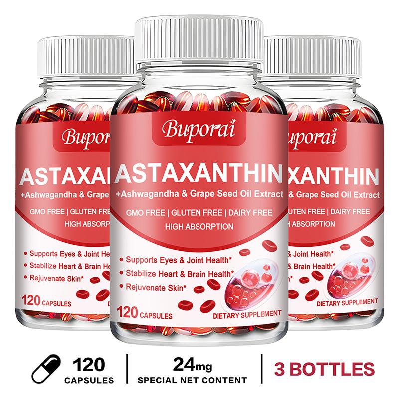 Buporai Astaxanthin Supplement Capsules - Eye, Joint, Heart, and Brain Health