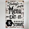 Vintage Rustic Today's Menu EAT IT Metal Tin Sign with Flower R & Stars - Whimsical Retro Wall Decor for Café Restaurant Home Ba