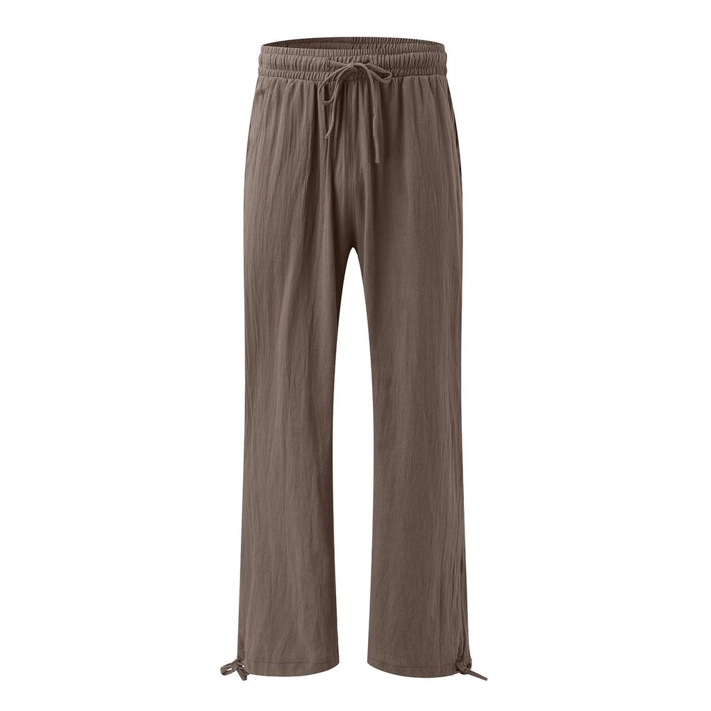 Pantalon Long décontracté pour femmes, 9 pantalons, ample, taille haute, en coton et lin, jambes larges, avec poches