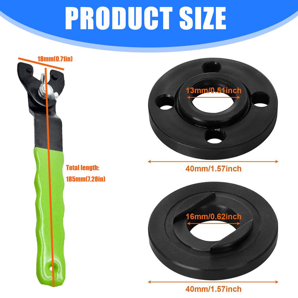 Angle Grinder Flange Wrench Set With 5/8 Thread Adjustable Spanner Wrench Steel Tools For Grinding Disc Replacement