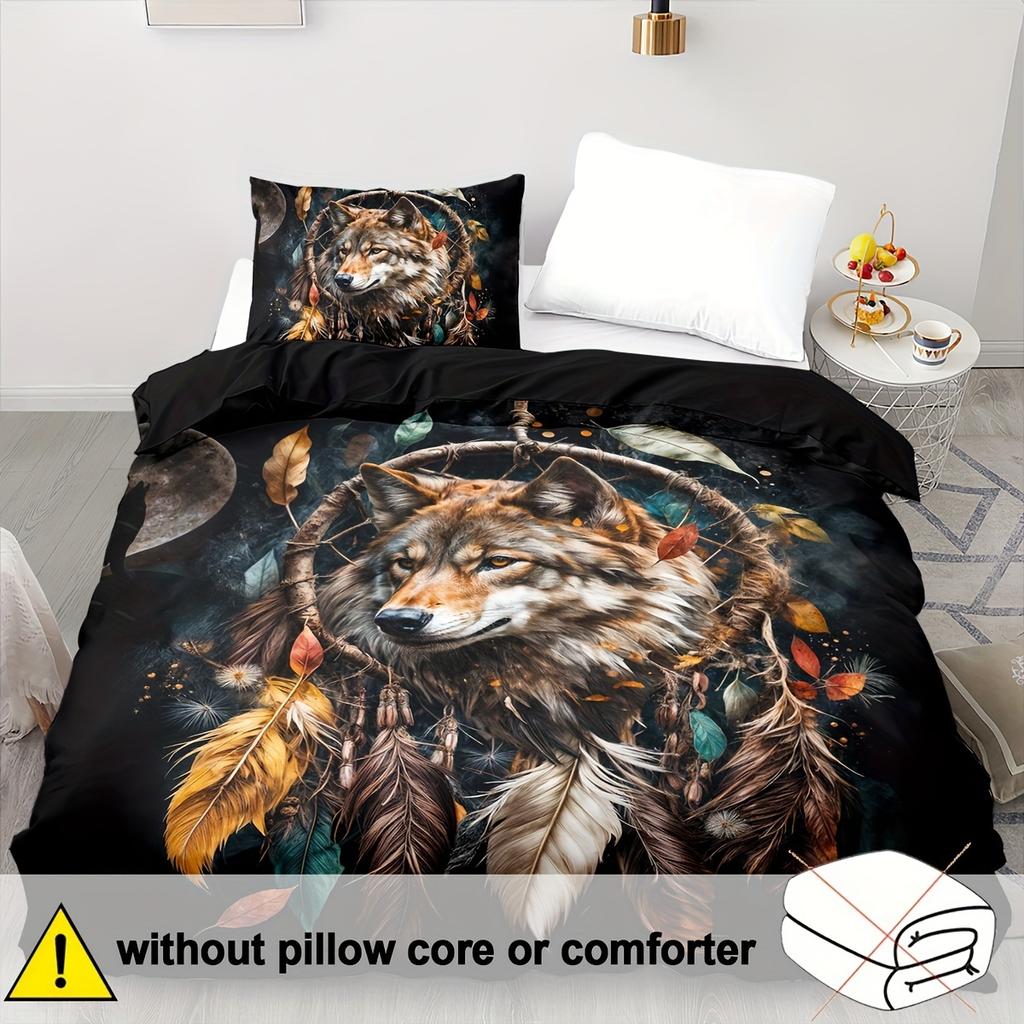 Soft And Comfortable 2/3Pcs Wolf Dream Catcher Duvet Cover Twin,Dream Catcher Bedding Set,Dream Catcher Bed Sets
