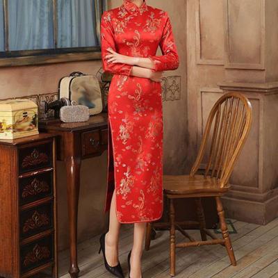 Anáguas femininas plus size cheongsam elegante fendas altas cheongsam longo clássico estilo chinês vestido feminino para festas de casamento