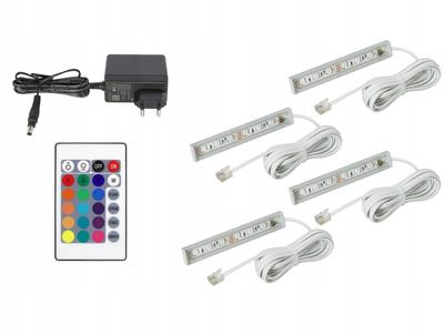 4x Led Rgb Do Witryn Gablot Półek Szyb Kabel Biały