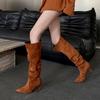 2025 New Fashion Boots Autumn and Winter New Big Tube Circumference Stacking Boots Pointed Pleated Thin Heel High Boots Spice Girl Boots
