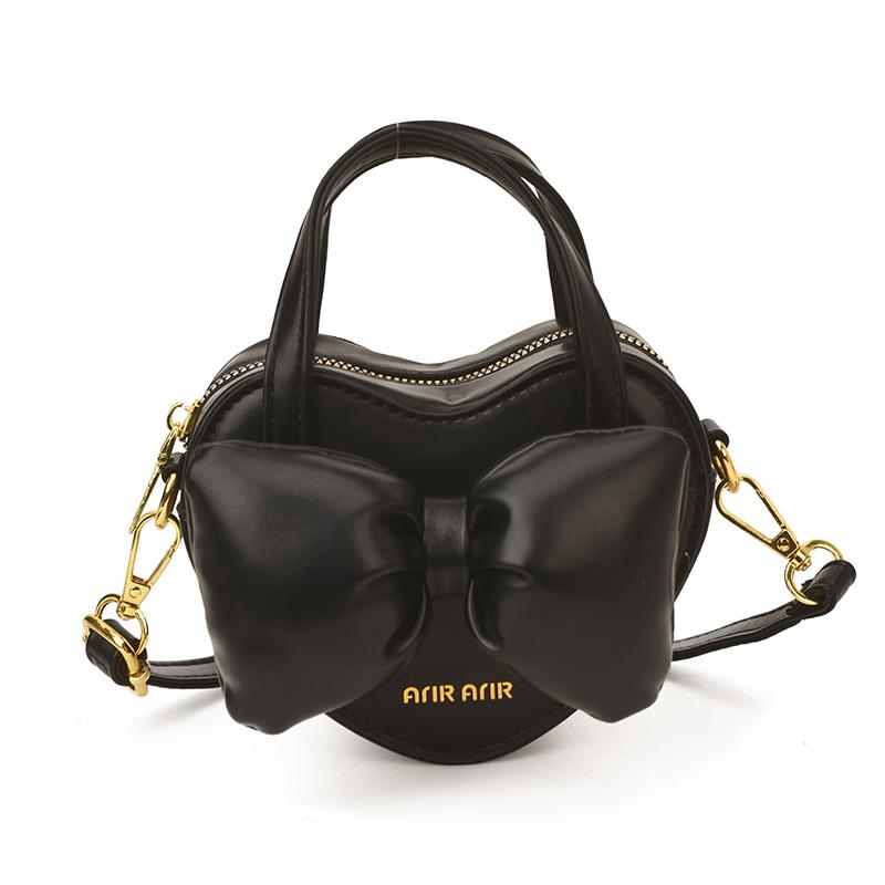 

2026 New Cute Heart Shape Bow Mini Crossbody Bag Solid PU Sweet Bowknot Handbag Fashion Personality Shoulder Bag for Women Girls чёрный