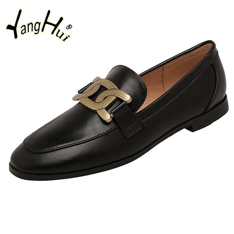 Mary Janes Casual Retro Pumps 2024 New Fashion Artificial Leather Summer Heel Flats Women's Shoes Metal Accessories Pointed Toe