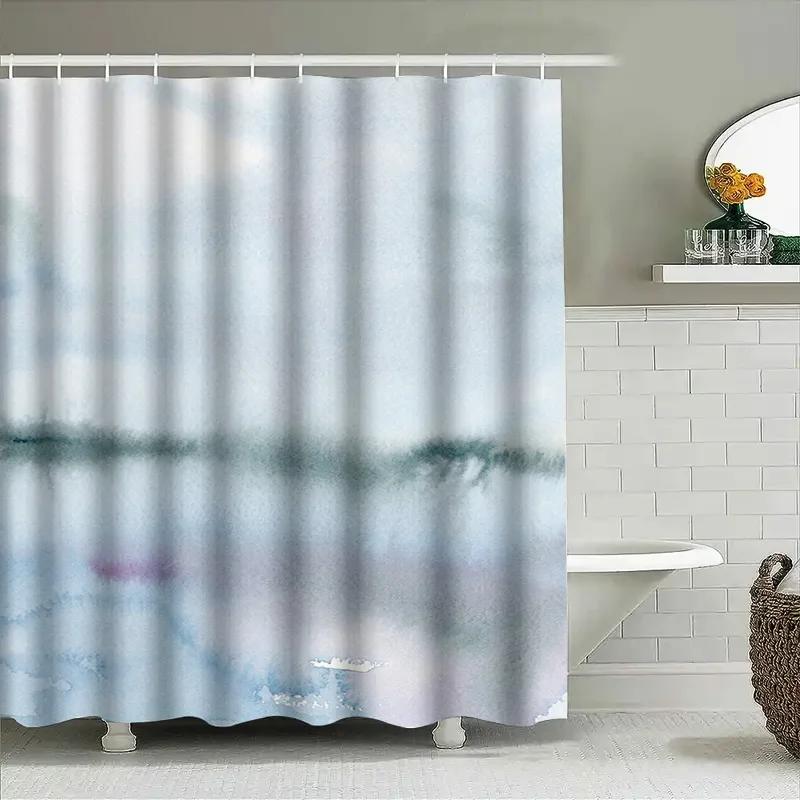 Blurred Watercolor Print Shower Curtain For Bathroom Decor White/Blue/Green Colors 180Cm Waterproof Fabric With Metal Hook Rings