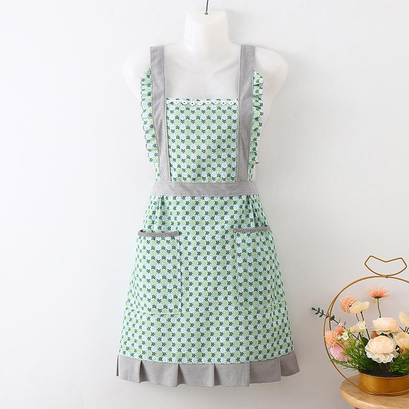 Fashion Princess Dress Double Pocket Anti-Stain Ladies Apron Kitchen Cooking Lace Cleaning Waist