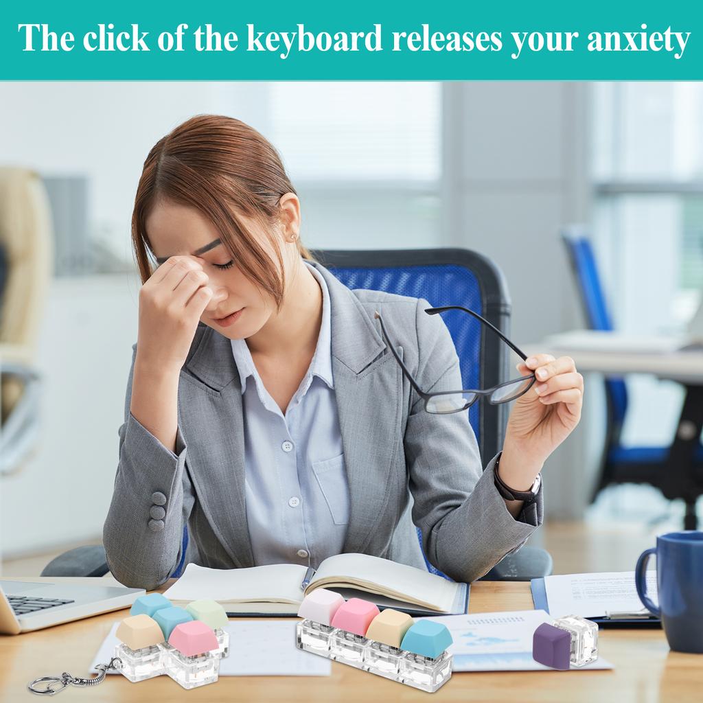 6 Stück Tastatur Fidget Schlüsselanhänger Dekompressionsspielzeug Tastatur Fidget Clicker Finger Tastatur Spielzeug, Fidget Schlüsselanhänger mit LED-Licht St