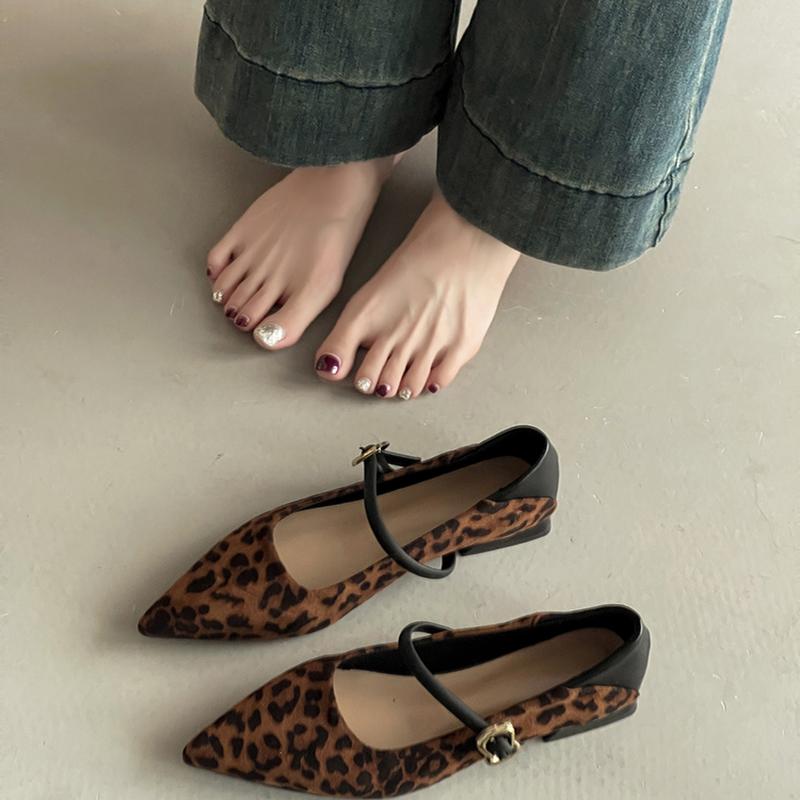 Street Style Leopard Women Mary Jane Shoes Ladies Concise Pointed Toe Pumps Spring Autumn Women's Commuting Shoes
