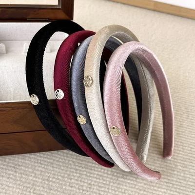 Retro Velvet Textured Gold Label Headbands for Woman Girl Temperament Hair Hoop Simple Colorful Hair Bands Fashion New Headdress