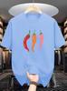 Unisex Navy Blue Crew Neck Tee Three Colorful Red Orange Pink Chili Pepper Simple Cartoon Vegetable Minimal Casual Cotton Tops