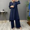 2026 Elegant Puff Sleeve Shirt & Wide Leg Pants Set for Muslim Women