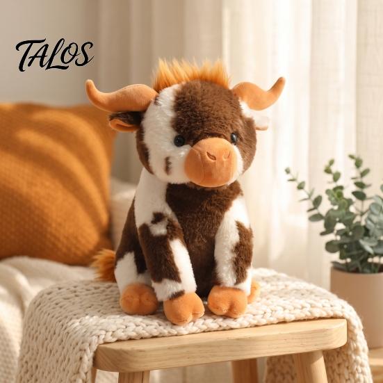 Comfort Companion Doll Highland Cow Stuffed Animal Toy, Soft Plush Scottish Cattle Doll, Cute Sitting Calf Decor Farm Present for Adults Kids