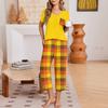 Women Casual Fashion Printed Round Neck Loose Short Sleeve T Shirt and Seven Quarter Pants Homewear Set Soft Comfortable Lightweight