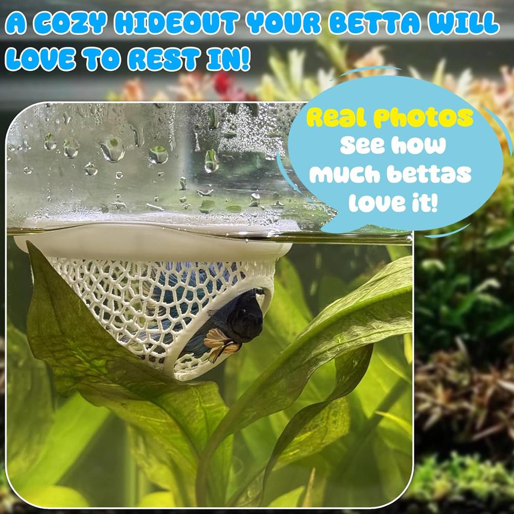 Floating Betta Hide & Shrimp Cave – All-in-One Aquarium Hammock, Feeder, and Safe Resting Spot for Stress-Free Fish Tanks