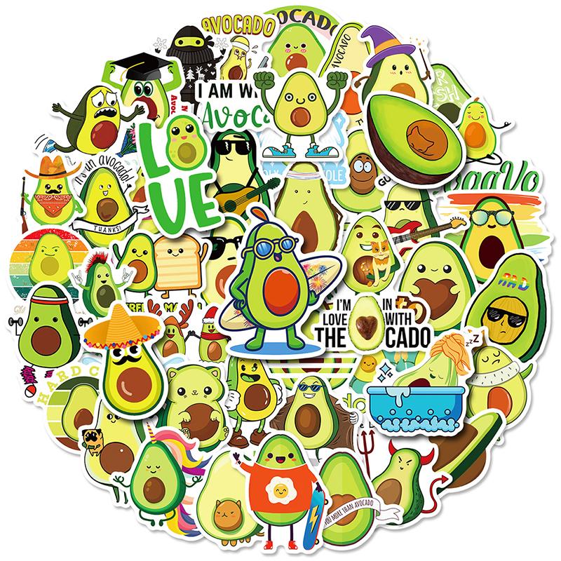 

50 шт., милые наклейки с изображением авокадо, наклейки для ноутбука, гитары, багажа, скейтборда, телефона, наклейка