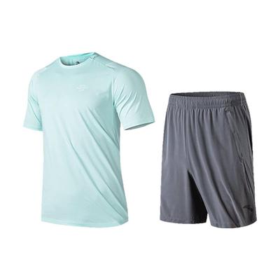 Einfarbig Lässig Atmungsaktiv Sport Rundhals Kurzarm Shorts Set Herren Sets Blau 952225229-1