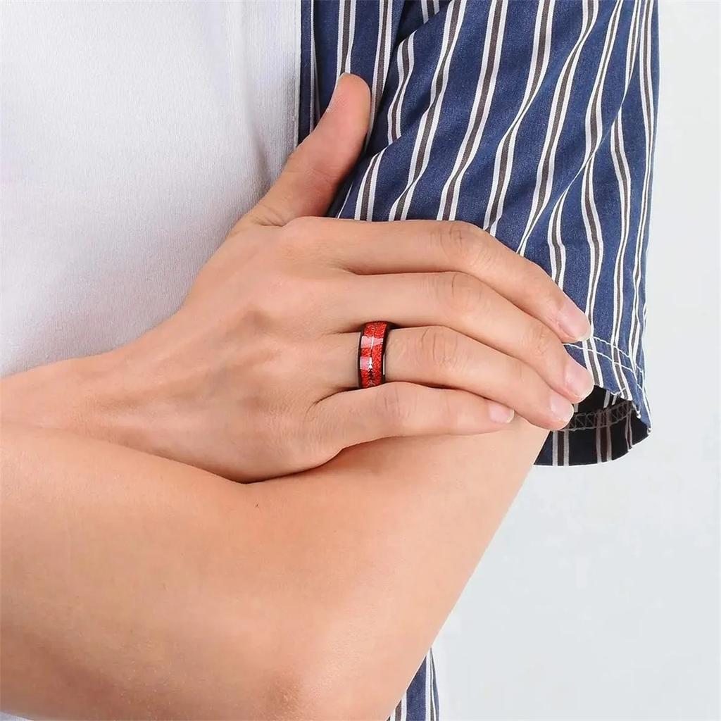 Fashion 8mm Men Black Stainless Steel Arrow Rings for Men Inlaid Red Meteorite Rings Wedding Band Jewelry Drop Shipping