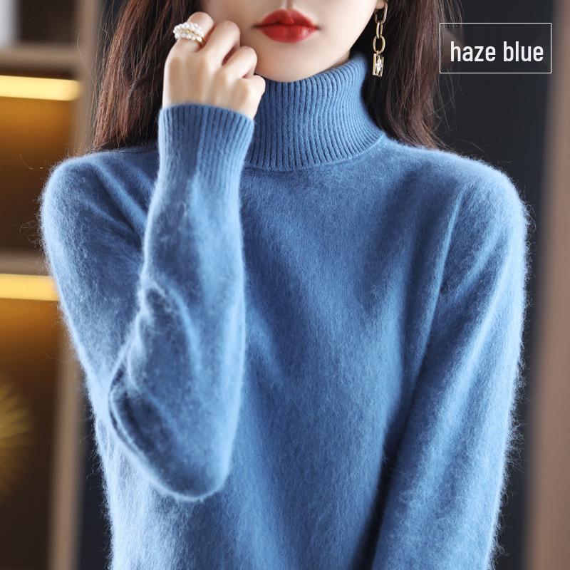 2024 Autumn/Winter Women's High Neck Mink Cashmere Sweater: Loose, Thick, and Versatile Knit Base Layer
