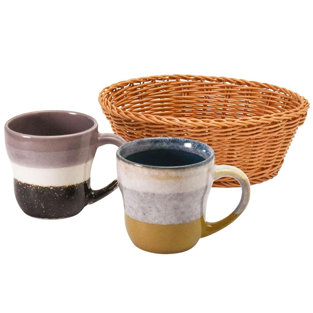 Aito Seisakusho Pair of Large with Mino Dishwasher and Microwave Product Number 266764 "Glayz Works" Mugs, 350ml, Washable, Basket, Green/Purple,