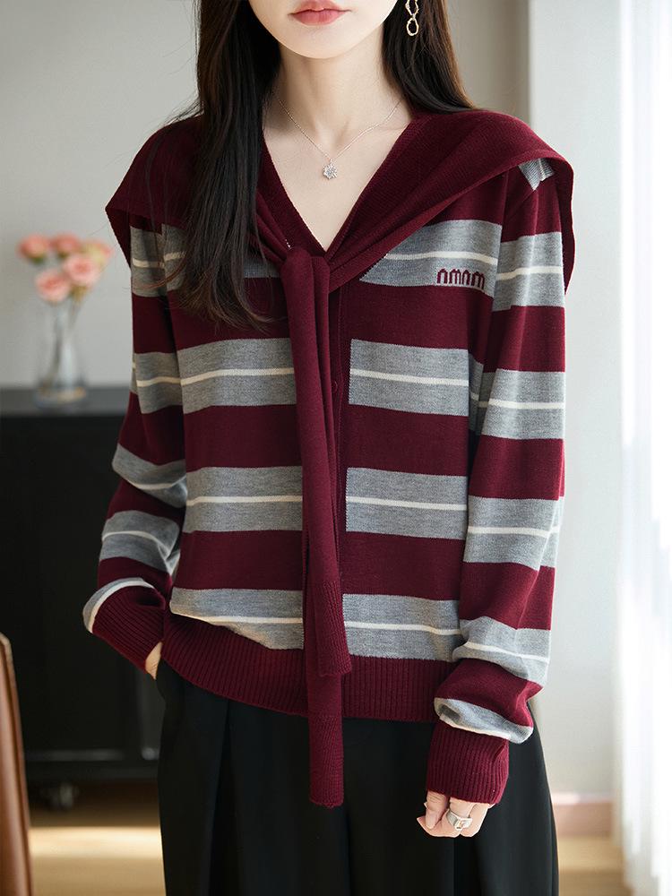2025 Autumn V-neck Loose Casual Long Sleeve Fake Two-Piece Knitted Cardigan Coat