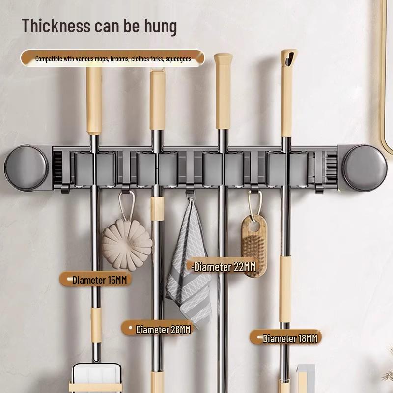 Wielofunkcyjny uchwyt na mopa z przyssawką bez wiercenia z haczykami do łazienki i na balkon