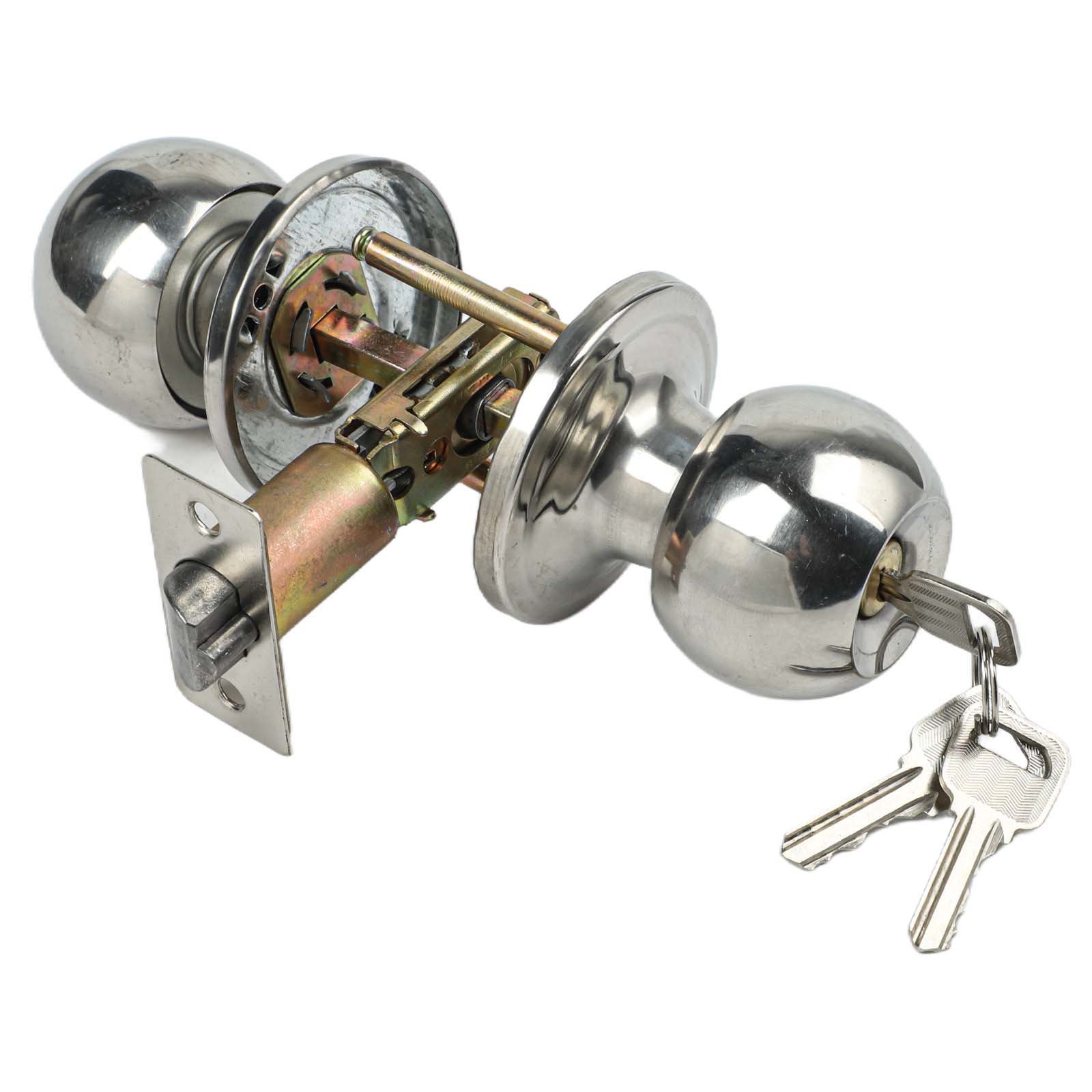 

Door Knob Handle Lock With Key Privacy Passage Round Sliver Bathroom Shower Entrance Stainless Steel Practical