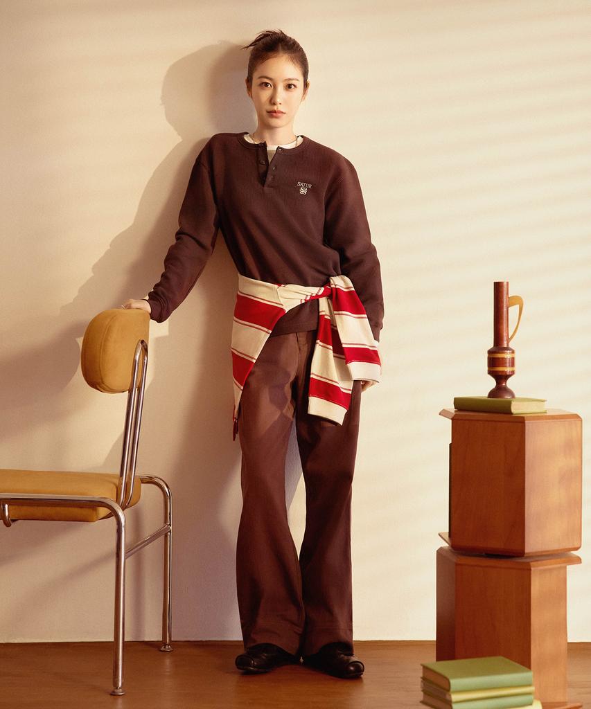 SATUR (W) Herringbone Cotton Pants Brown