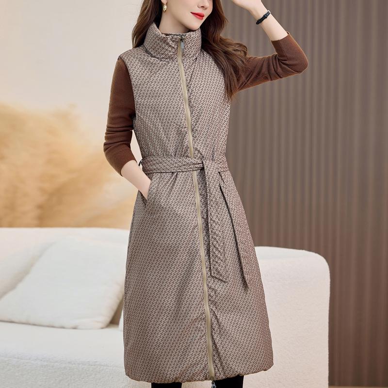 Fashion Winter Women's Long Warm Vest Hooded Can Be Worn On Both Sides Thick Sleeveless Jackets Woman Coat With Belt