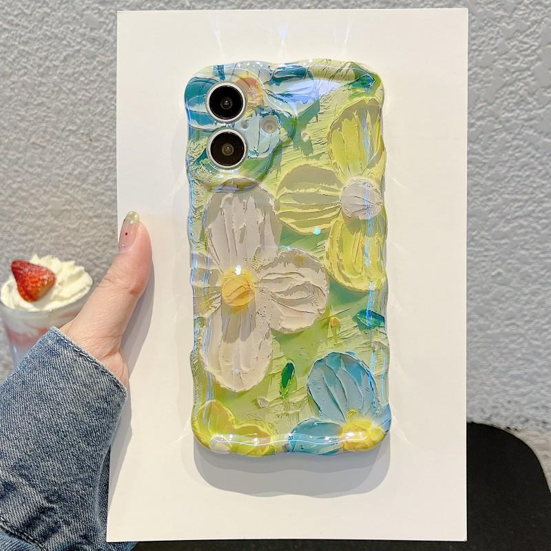 

Suitable IPhone 17 Pro Phone Case Ins Blue Light Wave Oil Painting Flower Personalized Apple 16 Anti Drop Protective iPhone 14 PRO MAX