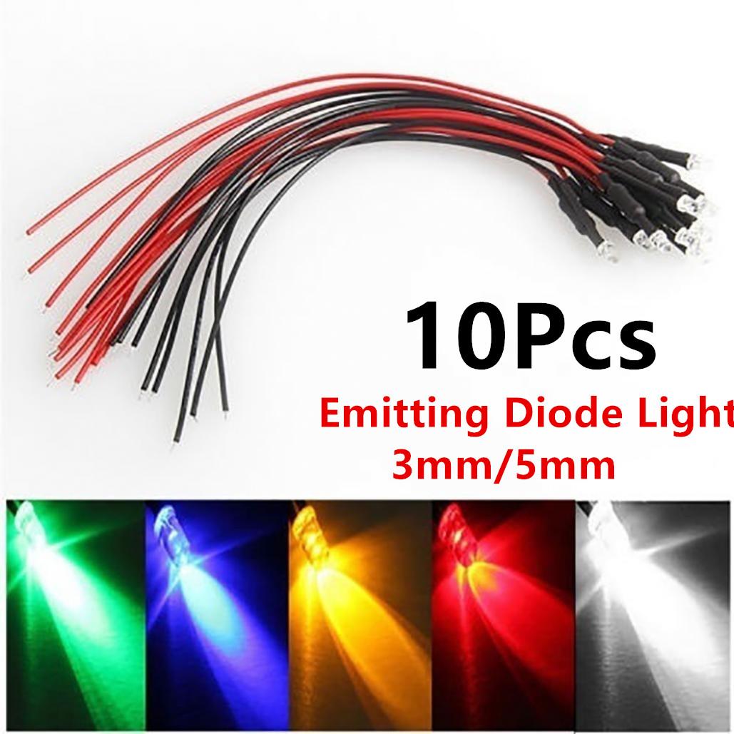 

10 шт., длина 20 см, длина 3 мм/5 мм, светодиодная лампа с кабелем, предварительно смонтированная светодиодная лампа постоянного тока