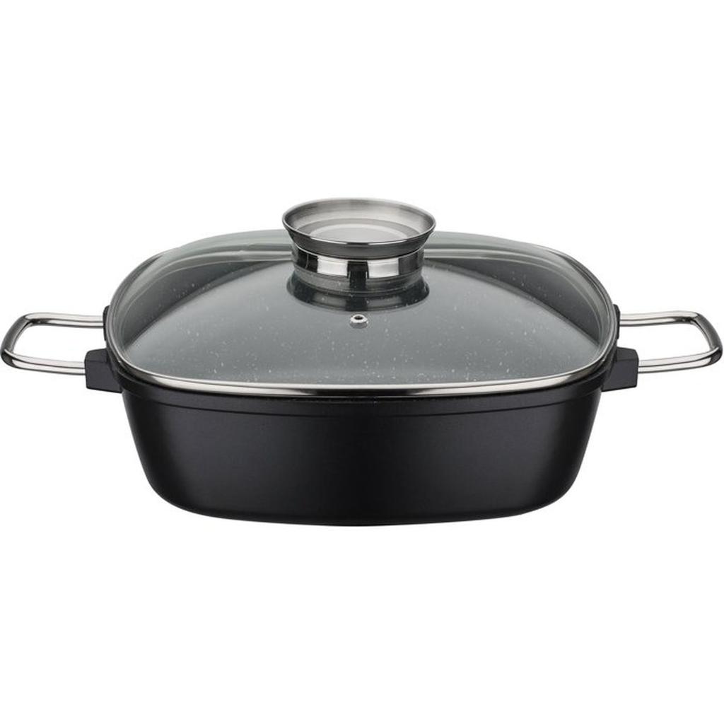 Cocotte carrée - Tous feux dont induction - GSW - GOURMET GRANIT - 28 x 28 cm - Fonte d'aluminium massive - Sans PFAS - Noir