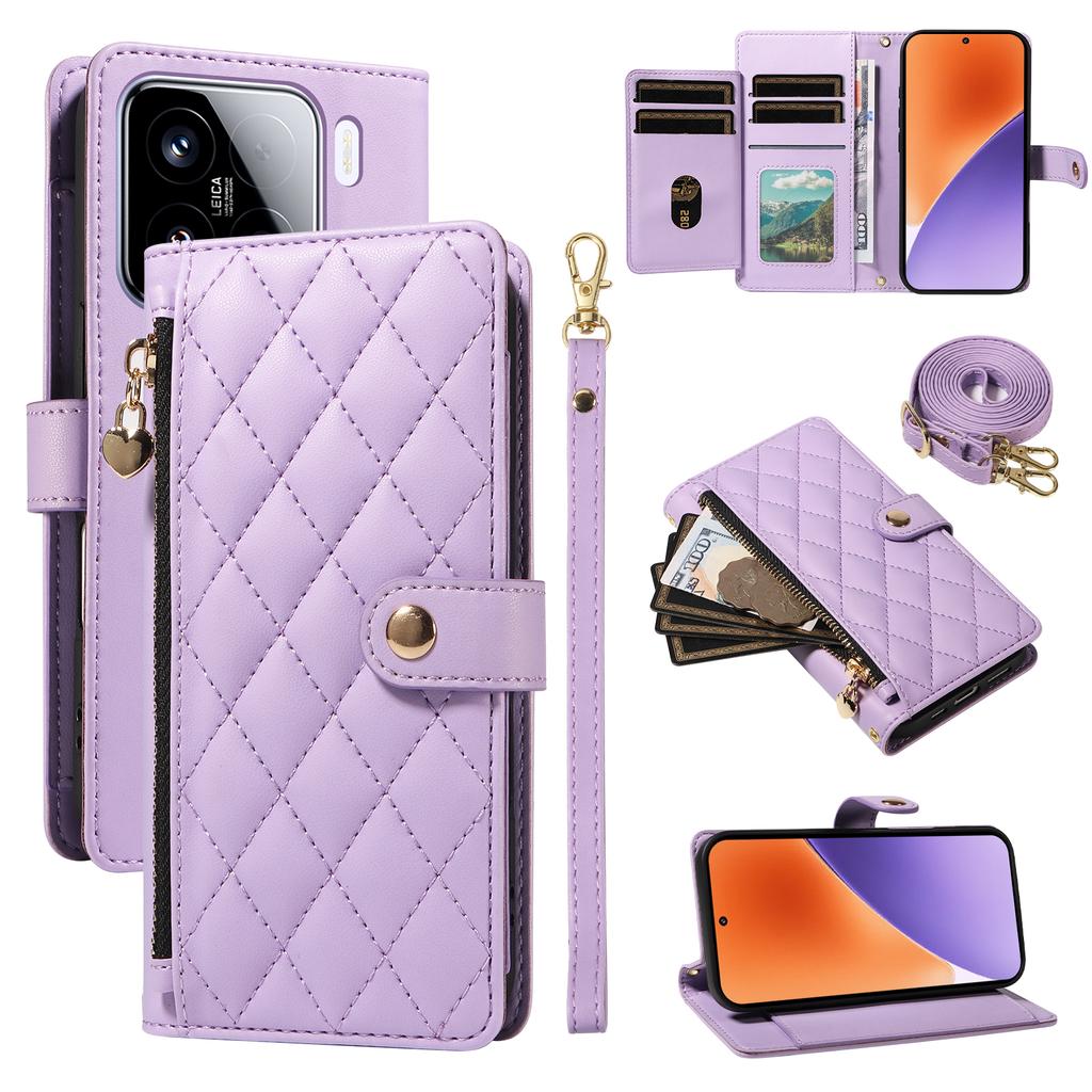 For Xiaomi 15 Wallet Case with Straps,Rhombus Leather Stand Phone Cover