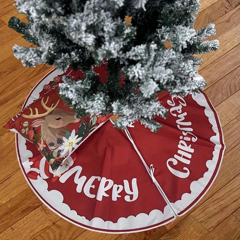 1Pcs Santa Claus Christmas Tree Skirt Festive Holiday Decorations with Warming Stars Durable Polyester Fabric for Indoor Outdoor Xmas Tree Home