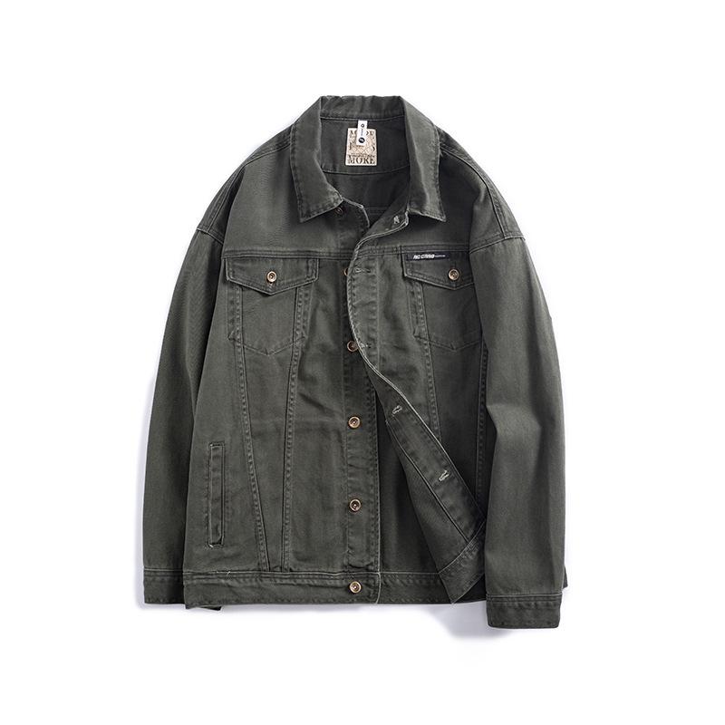 

Z0602 Мужская джинсовая куртка большого размера в стиле ретро с эффектом потертости - Осенняя коллекция 2XL 195 Jin оливковое зеленый