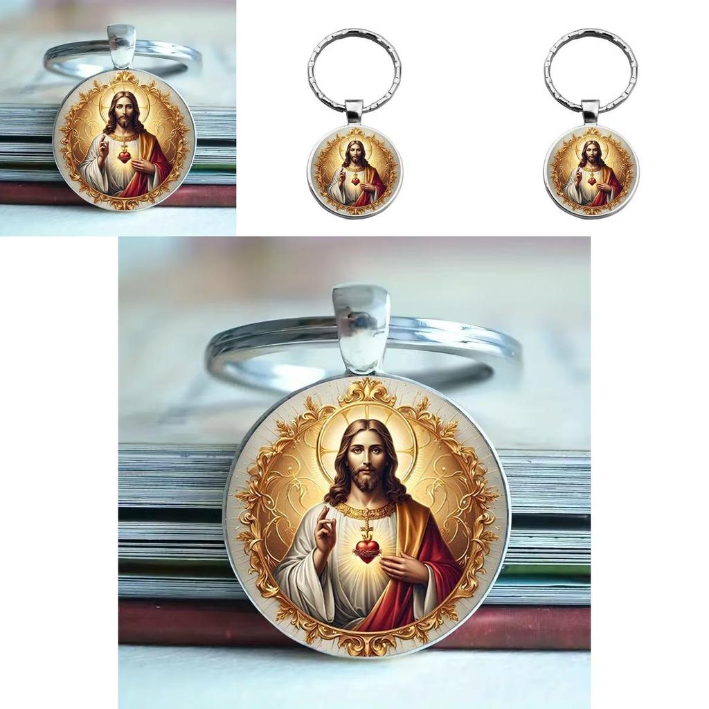 Moderne minimalistische Glaslegierung Schlüsselanhänger mit Herz Jesus Charakter Anhänger zum Verschenken