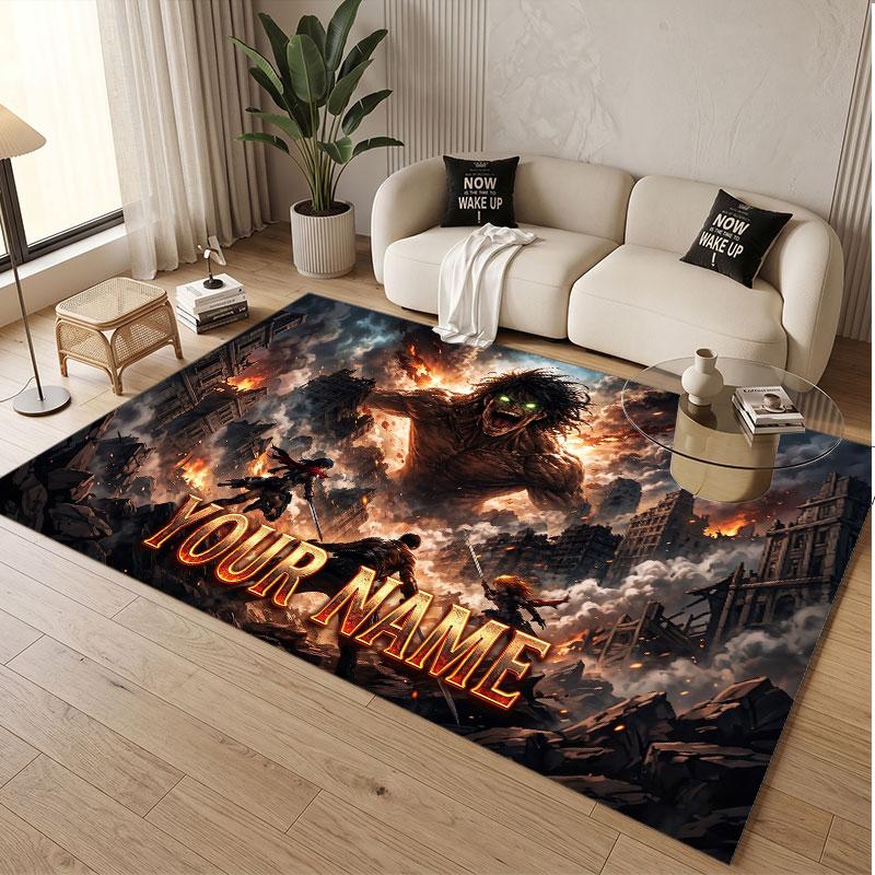Custom Name Crystal Velvet Rug,Attack on Titan Comfortable Anti Slip Floor Mat For Room Decoration