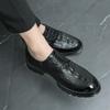 Fashion Luxury Brand Crocodile Patterned Men's Business Formal Shoes Thick Soled Lace Up Workwear Shoes Men's Leather Casual Shoes