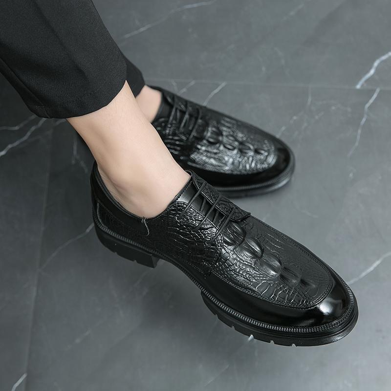 Fashion Luxury Brand Crocodile Patterned Men's Business Formal Shoes Thick Soled Lace Up Workwear Shoes Men's Leather Casual Shoes