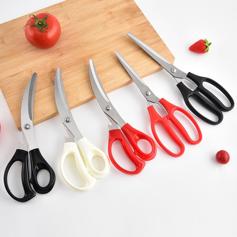 Stainless Steel Korean BBQ Bent Head Kitchen Shears - Multi-functional Household Meat Scissors